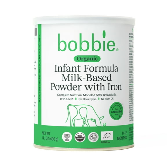 Bobbie Organic Original Infant Formula For Everyday Feeding, Milk-Based Powder with 1.2mg Iron, Skim Milk Recipe, Certified USDA Organic, 14.1 oz Can
