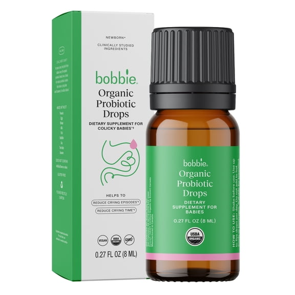 Bobbie Organic Infant Probiotic Drops, Daily Dietary Supplement for Colicky Babies, Certified USDA Organic, 0.27 fl oz