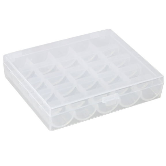 Bobbin Box, Bobbin Organizer, Spool Storage Case, Transparent Plastic Box with 25 Slots, Clear Durable Storage Container for Sewing Machine Bobbins and Thread Spools,Clear