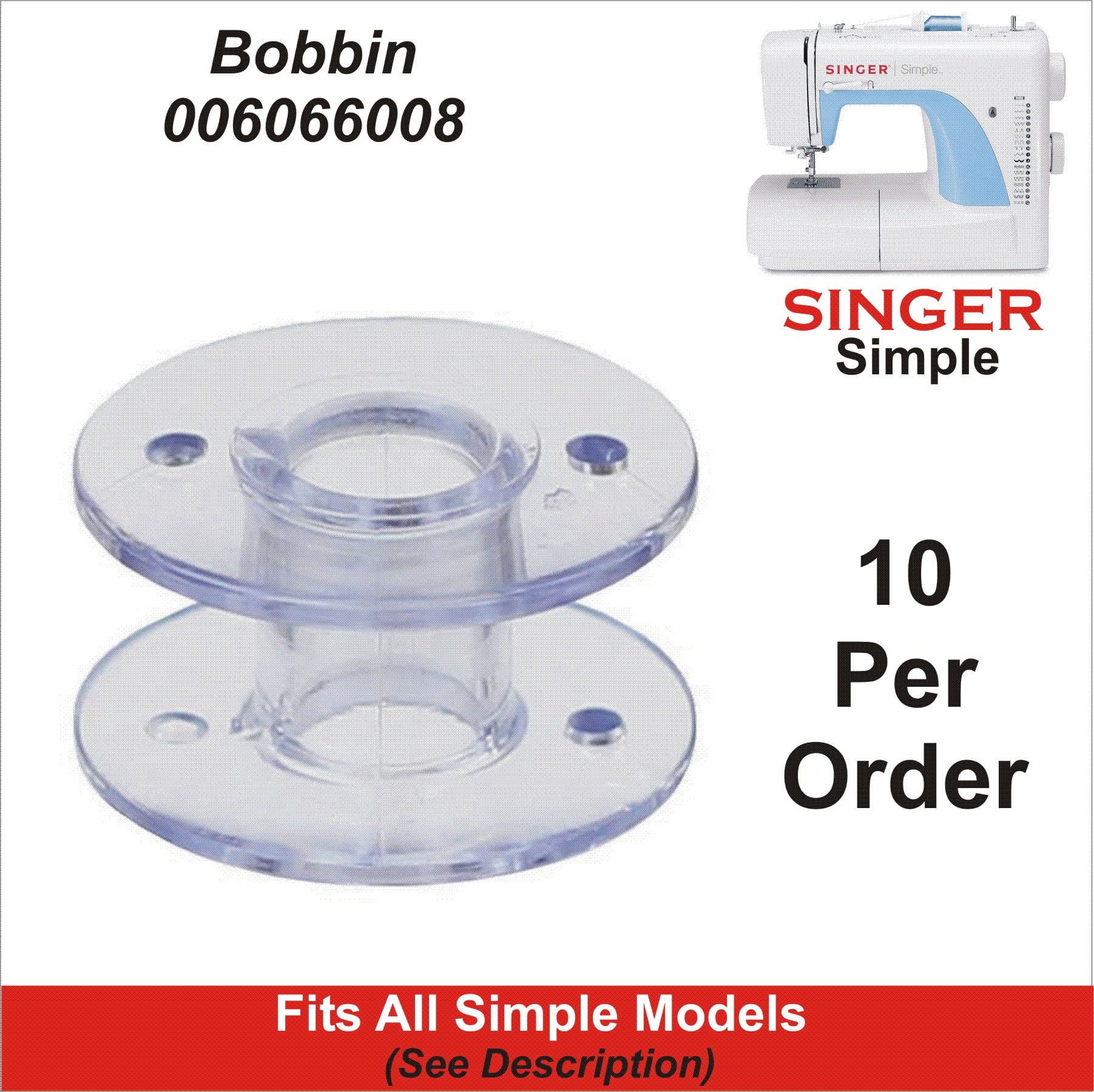 Singer Sewing Machine Bobbins 10 Pack Fits Models 6000 Series
