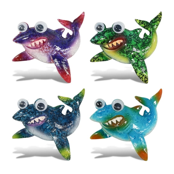 CoTa Global Shark Refrigerator Bobble-Eye Magnets Set of 4 Assorted Color Fun Cute Ocean Life Big Eye Magnets For Kitchen Fridge & Locker, Home Decor & Cool Office Decorative Novelty 4 Pack