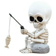 thumbnail image 1 of Bobblehead Skeleton Figurine With Fishing Rod And Fish Decoration, Whimsical Spooky Haunted Yard Balcony Ornament, Premium Sturdy Indoor Outdoor, 1 of 8