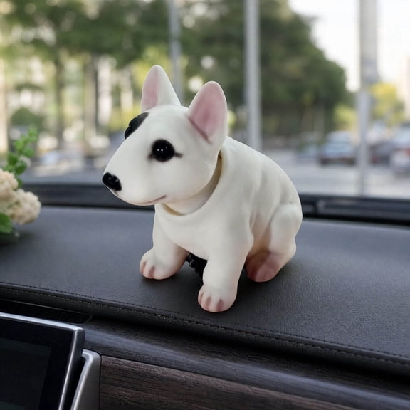 Bobblehead for Cars, Bull Terrier Shaking Head Dog Figurine, Smooth Resin Dashboard Collectible Ornament for Car Interior, Home and Office