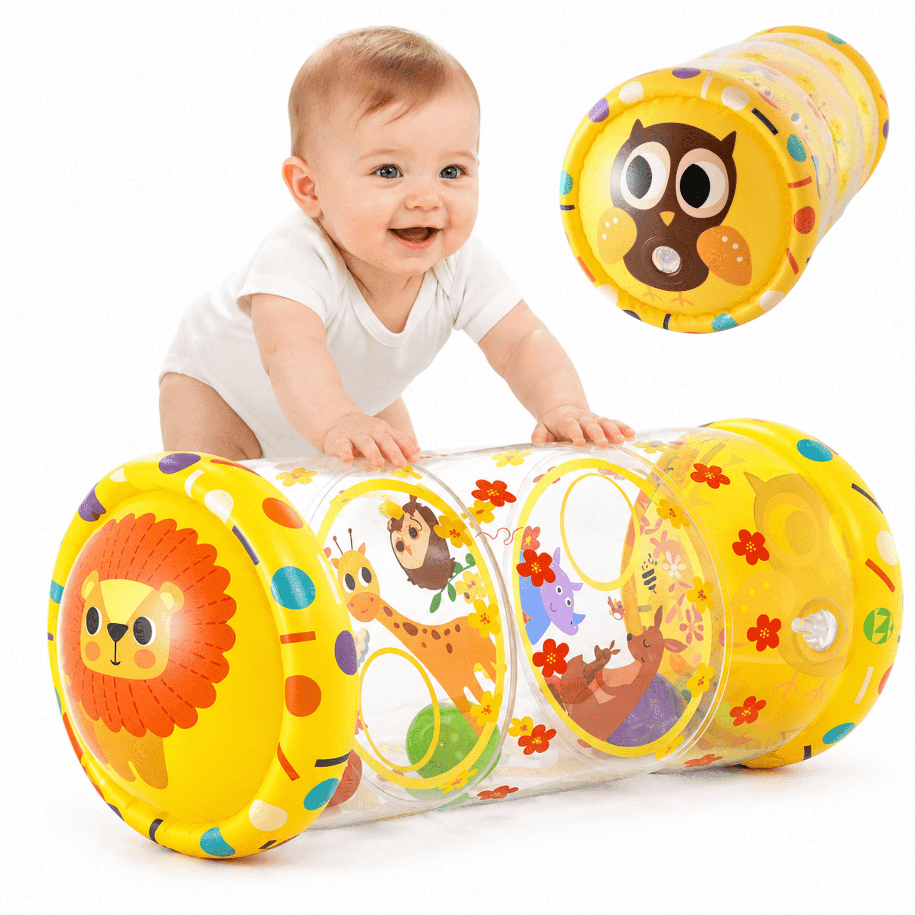 Inflatable Rattle Bobby.Duck Baby Crawling Roller Toy, Sensory Tummy Time Activity Toy ...