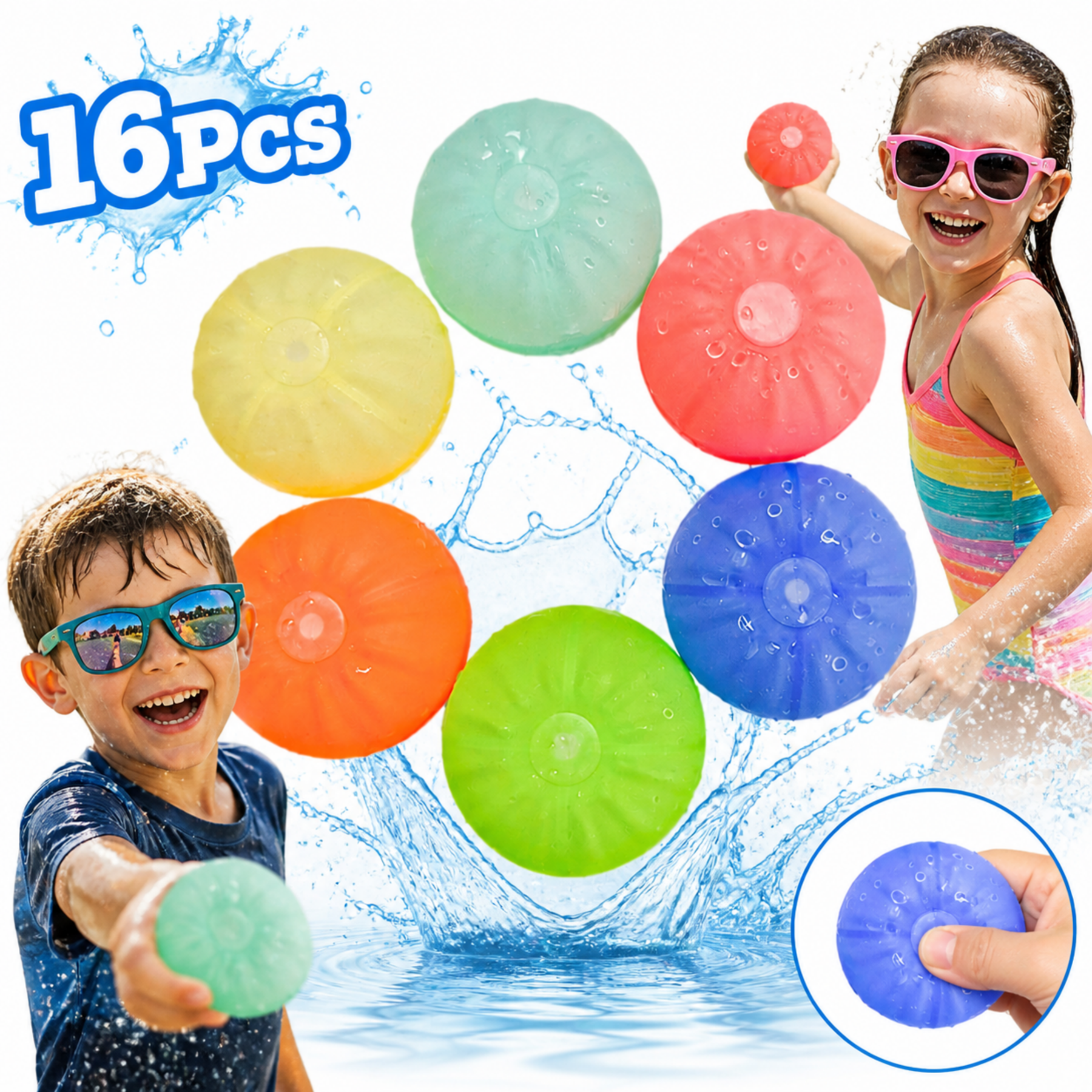 Bobby.Duck 16PCS Reusable Silicone Water Ball, Quick Fill & Self-Sealing Splash Balls for Kids, Unbreakable Water Toys for Water Fight, Pool, Beach, Summer Outdoor Games