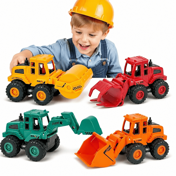 Bobby.Duck Construction Toys for 3 Years Old Boys Girls Kids, Friction Powered Construction Truck Toys Vehicles Sand Toys Trucks Excavator, Bulldozer, Road Roller (Colorful 4 Pack)