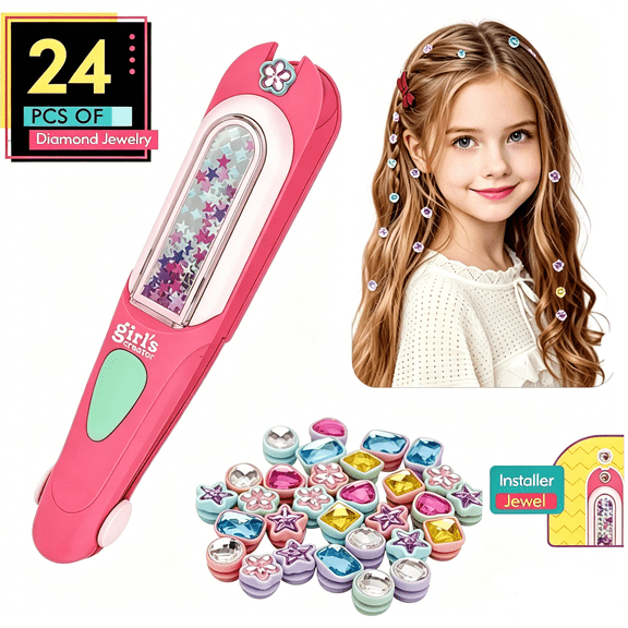 Bobby.Duck DIY Gem Stamper Kit, Girls Bead & Rhinestone Sticker Maker, Pretend Play Jewelry Craft Set, Parent-Child Interactive Toy, Holiday Party Birthday Gift for Kids 5+