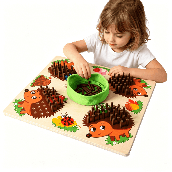 Bobyy.Duck Fine Motor Skills Toy for Toddlers 1-3, Montessori Wooden Hedgehog Toy, Sensory Learning & Sorting Toy, Preschool STEM Educational Toys for Kids Ages 2-4