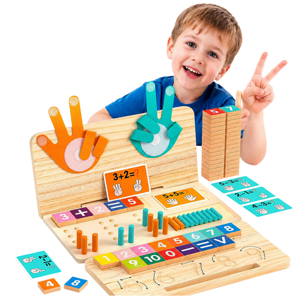 Bobby.Duck Montessori Math Counting Toy for Toddlers, Wooden Finger Addition & Subtraction Learning Board, Number Counting Sticks & Writing Practice Educational Toy for Preschool Kids Ages 3-6
