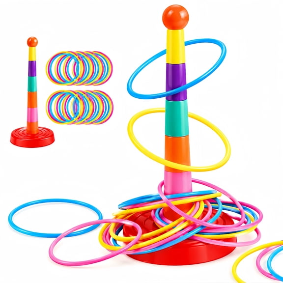 Bobyy.Duck Ring Toss Game for Kids, 24-Piece Toss Ring Set with Target Pole, Throwing Game, Indoor Outdoor Play, Party Game, Ages 3-6