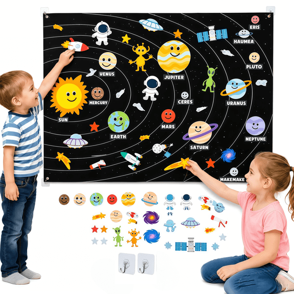 Bobby.Duck Space Astronauts Solar System Felt Story Board Set, Space Montessori Learning Activities, Planet Storytelling Busy Board, Astronomy Educational Sensory Wall Toy for Toddlers Preschoolers