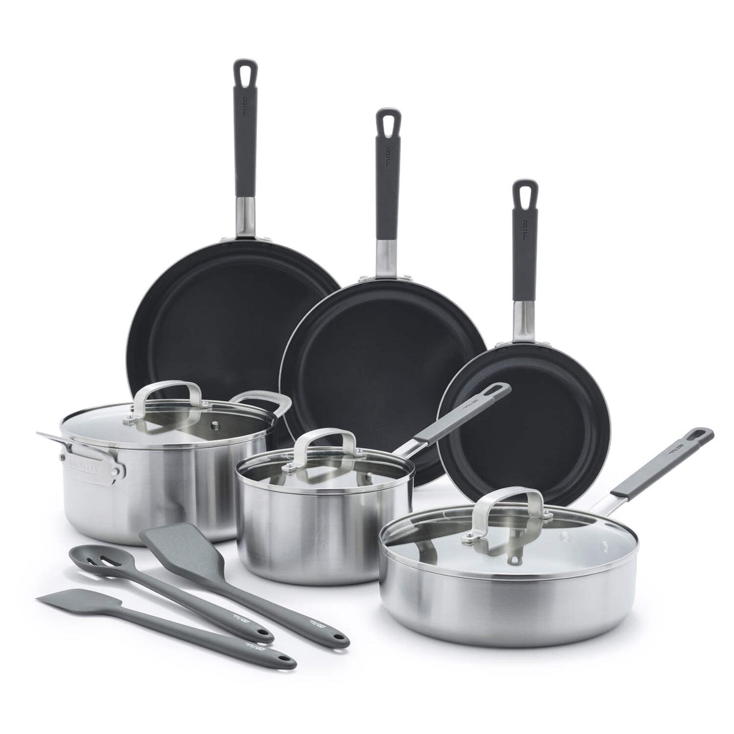 GreenPan x Bobby Flay Stainless Steel 12 Piece Cookware Pots and Pans Set, Professional Grade Tri Ply, Healthy Ceramic Nonstick, Induction Suitable, Dishwasher & Oven Safe, Stay Cool Handles