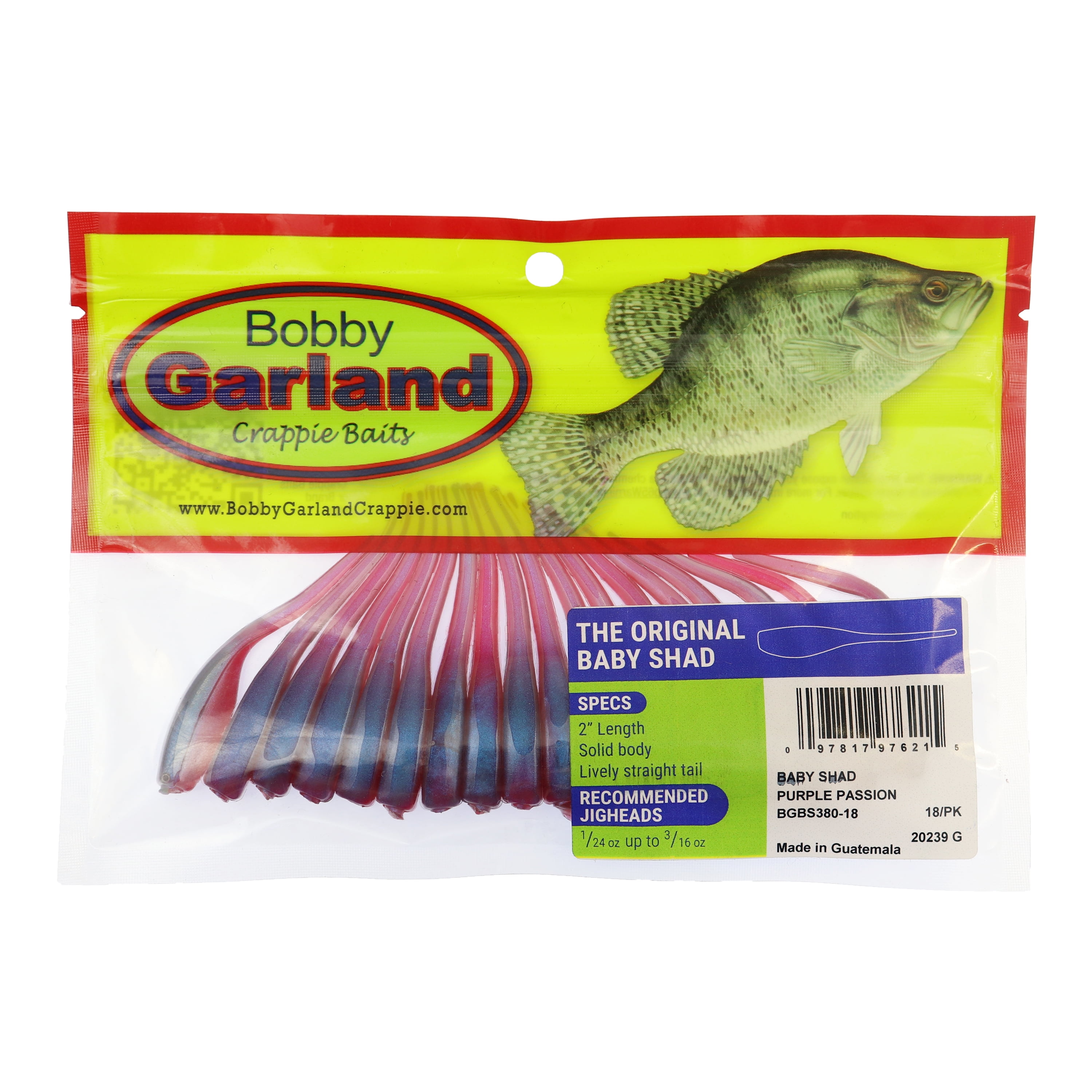 Bobby Garland 2" Baby Shad Lure, Purple Passion, 12 Count