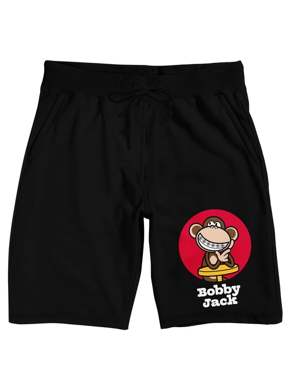 Bobby Jack Monkey Logo Men's Black Sleep Pajama Shorts-Large