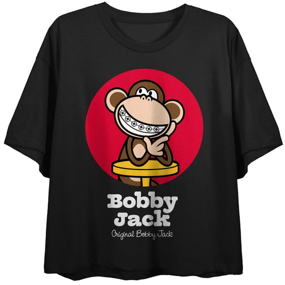 Bobby Jack Smiling Monkey With Braces Women's Black Crew Neck Short Sleeve Crop Top-XL