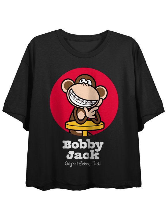 Bobby Jack Smiling Monkey With Braces Women's Black Crew Neck Short Sleeve Crop Top-XL