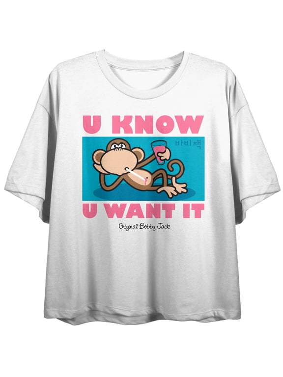 Bobby Jack U Know U Want It Women's White Crew Neck Short Sleeve Crop Top-XXL