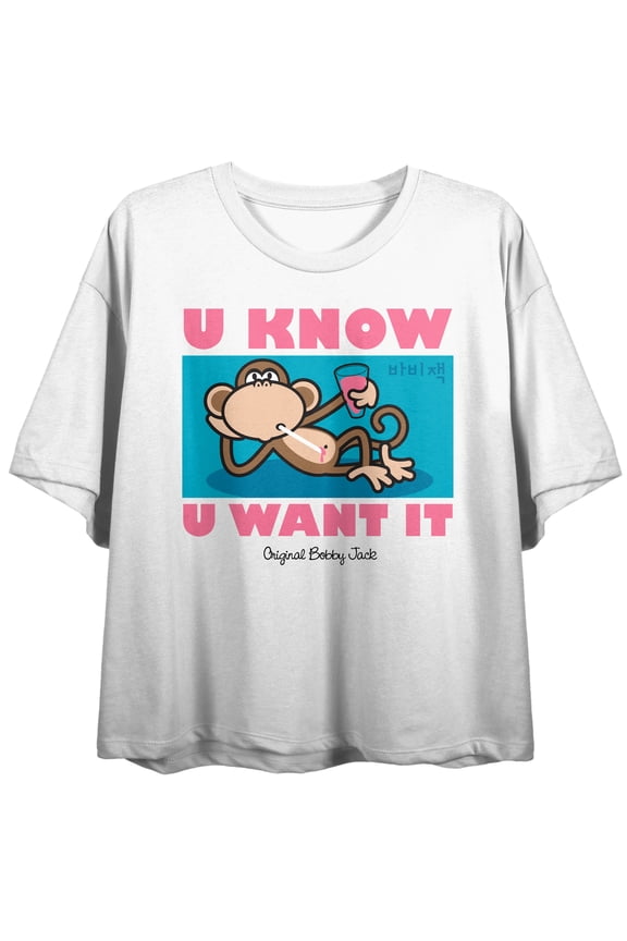 Bobby Jack U Know U Want It Women's White Crew Neck Short Sleeve Crop Top-XXL