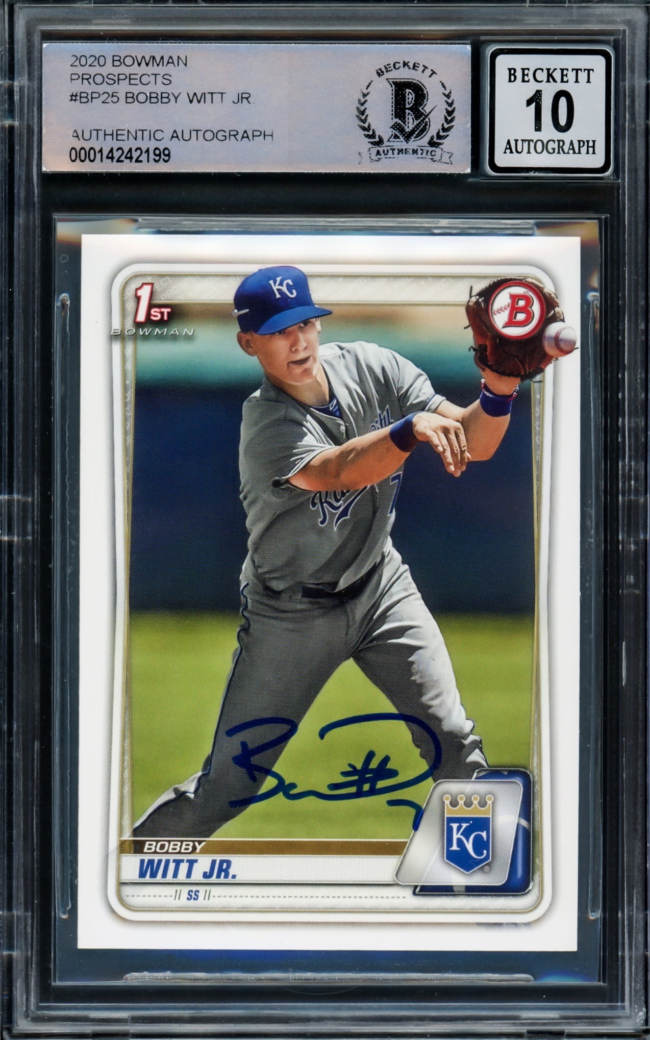 Bobby Witt Jr. Autographed 2020 1st Bowman Paper Prospects Rookie Card #BP-25 Kansas City Royals Auto Grade Gem Mint 10 Beckett BAS 206064