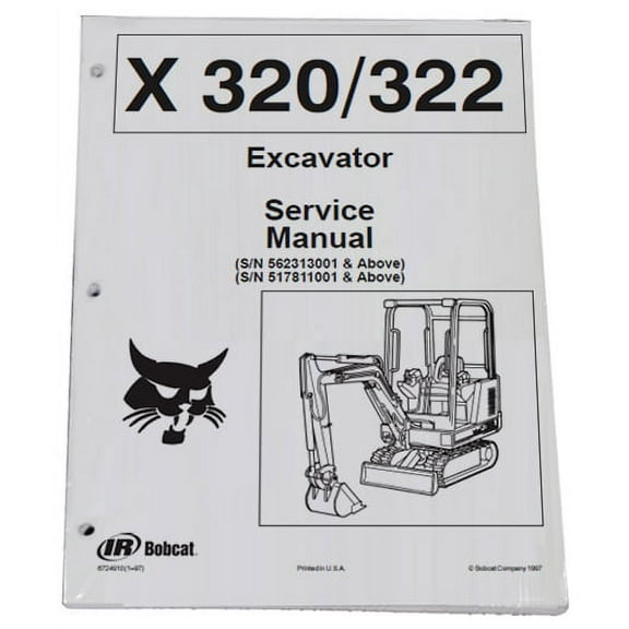 Bobcat 320, 322 Compact Excavator Workshop Repair  Service Manual - Part Number # 6724910