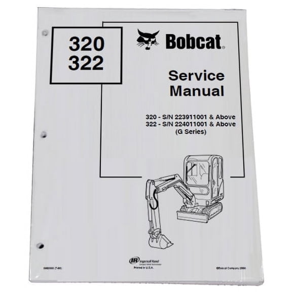Bobcat 320, 322 Compact Excavator Workshop Repair  Service Manual - Part Number # 6902668
