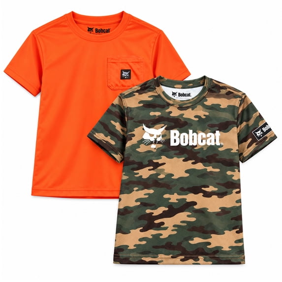 Bobcat Boys Athletic Shirts 2 Pack Mesh Short Sleeve Performance T-Shirts Sizes 8-18, size 16-18, Green AOP/Orange