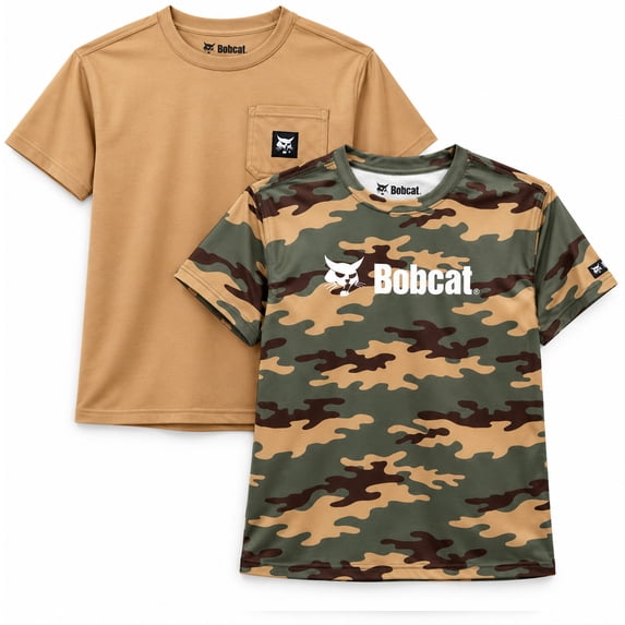 Bobcat Boys Athletic Shirts 2 Pack Mesh Short Sleeve Performance T-Shirts Sizes 8-18, size 8-10, Green AOP/Tan