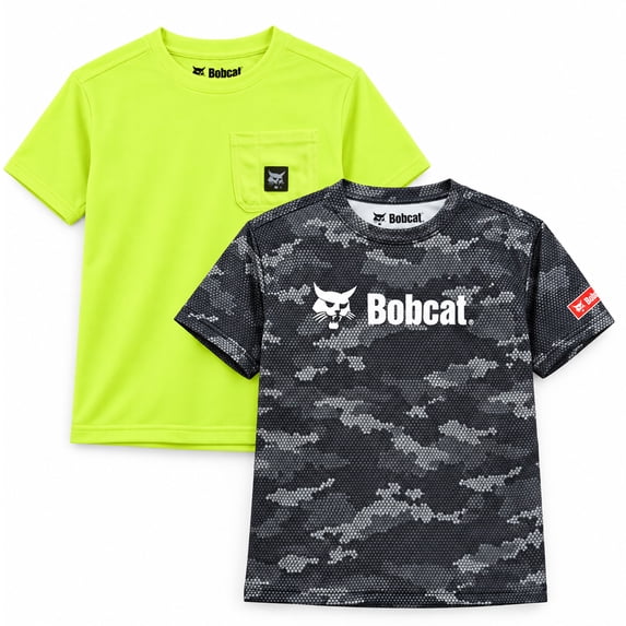 Bobcat Boys Athletic Shirts 2 Pack Mesh Short Sleeve Performance T-Shirts Sizes 8-18, size 8-10, Grey AOP/Lime