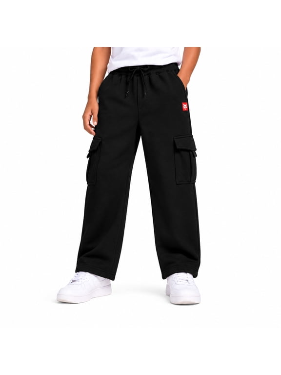 Boys Cargo Jogger Pants Cozy Fleece Baggy Fit with Pockets, Sizes 8-18