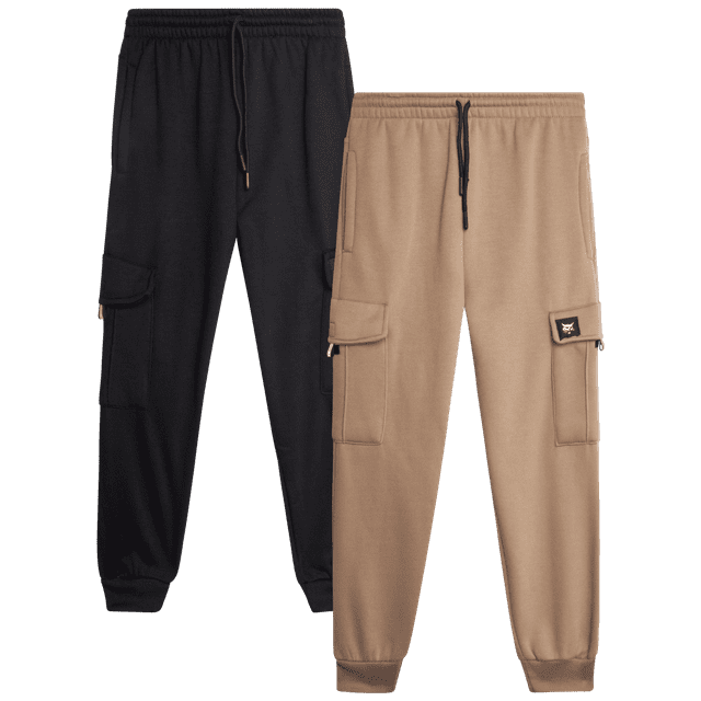 Bobcat Boys' Jogger Pants - 2 Pack Soft Fleece Pull On Athletic Cargo Joggers for Boys (8-18)