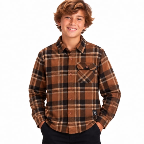Bobcat Boys Long Sleeve Button Down Shirt Collared Micro Polar Plaid Dress Shirt Sizes 8-18