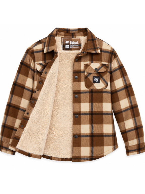 Boys Sherpa Lined Flannel Plaid Shacket, Button Down Long Sleeve Shirt, Sizes 8-18