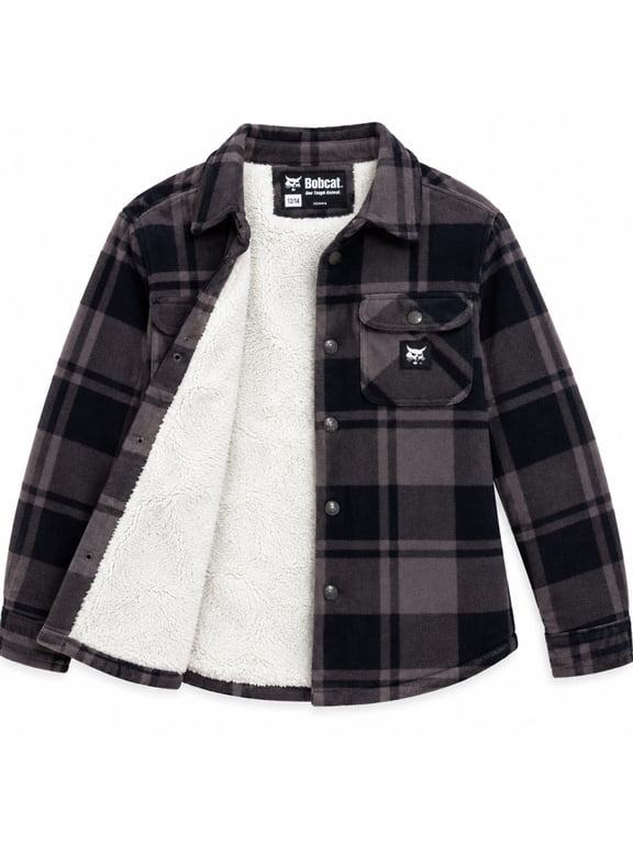 Boys Sherpa Lined Flannel Plaid Shacket, Button Down Long Sleeve Shirt, Sizes 8-18
