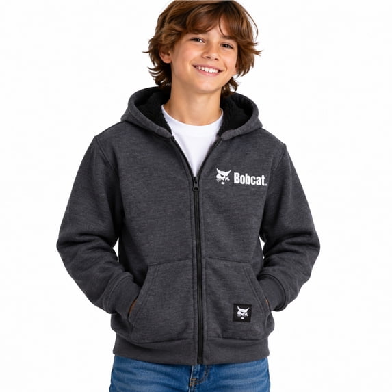 Bobcat Boys Zip Up Hoodie Soft Fleece Full Sherpa Hooded Sweatshirt, Sizes 8-18