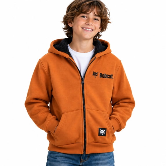 Bobcat Boys Zip Up Hoodie Soft Fleece Full Sherpa Hooded Sweatshirt, Sizes 8-18