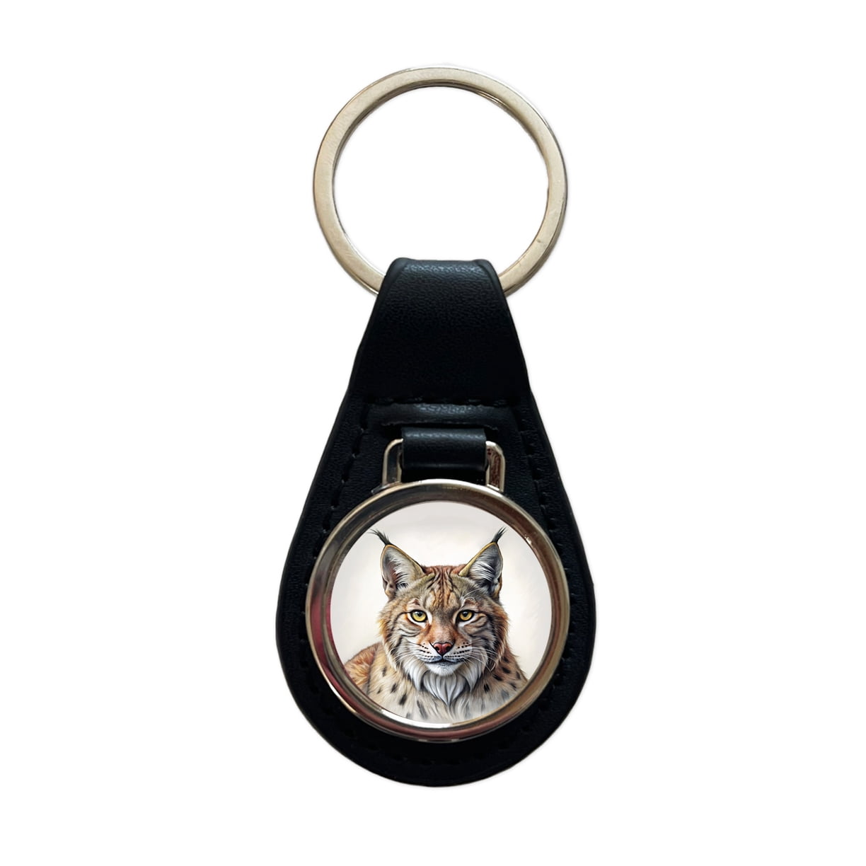 Bobcat Face Illustration Metal Black Leather Keychain - Walmart.com