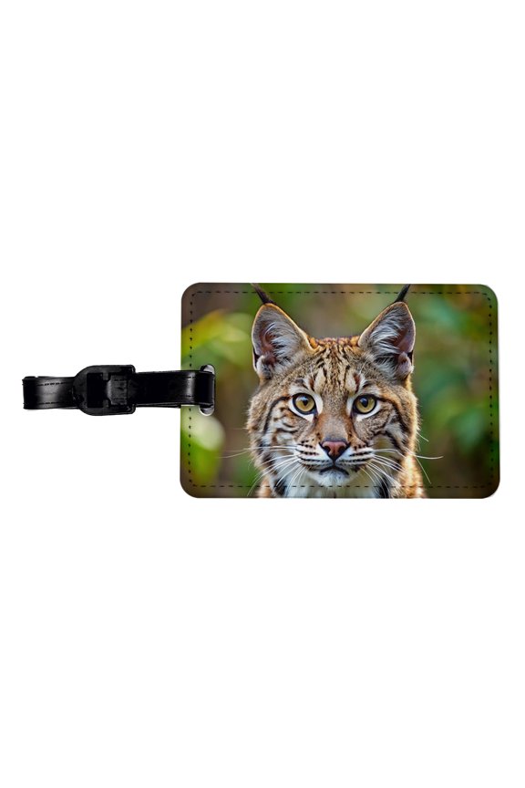 Bobcat Face Photo Faux Leather Travel Luggage Tag