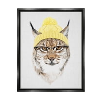 Bobcat Hipster Beanie Wildlife Animals & Insects Graphic Art Jet Black Framed Art Print Wall Art