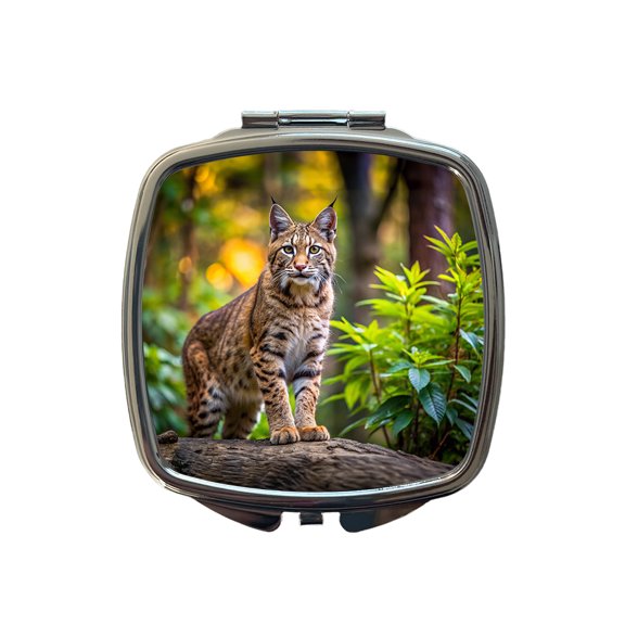 Bobcat In The Forest Travel Makeup Handbag Purse Small Pocket Compact Mirror