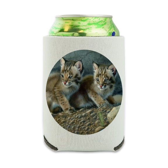 Bobcat Kittens Babies Can Cooler - Drink Sleeve Hugger Collapsible Insulator - Beverage Insulated Holder