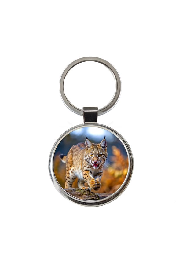Bobcat Leaping To Catch Prey Metal Round Keychain