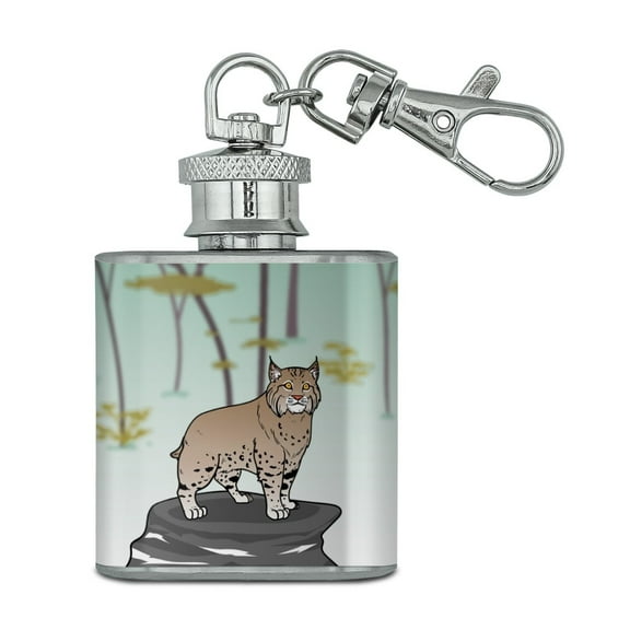 Bobcat Lynx Cat Stainless Steel 1oz Mini Flask Key Chain