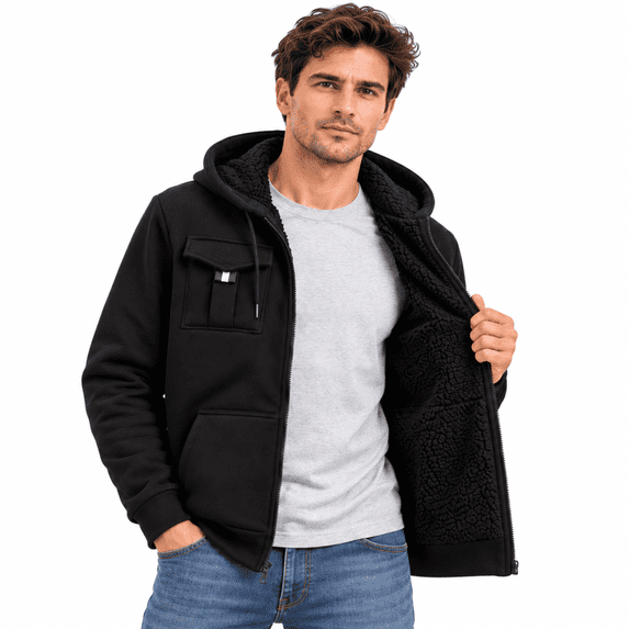 Bobcat Mens Zip Up Hoodie Cozy Fleece Full Sherpa Hooded Sweatshirt with Pockets, Sizes S-XL