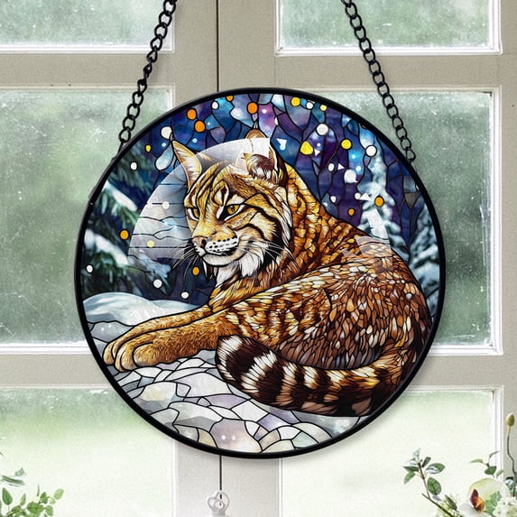 Bobcat Ornament Christmas 2025, Bobcat Stained Glass Hanging Window Art – Vintage-Inspired Glass Panel for Elegant Home Decor