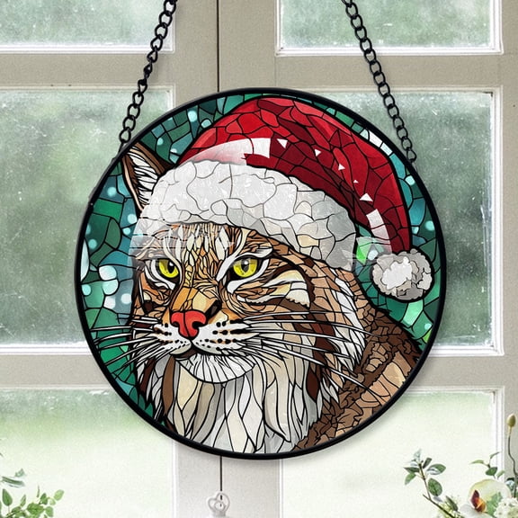 Bobcat Ornament Christmas 2025, Bobcat Stained Glass Sun Catcher Artistic Hanging Window Decor, Perfect Gift for Animal Lovers