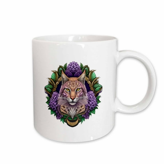 3drose, Bobcat Surrounded by Purple Lilac Blossom New Hampshire State, 11oz Mug