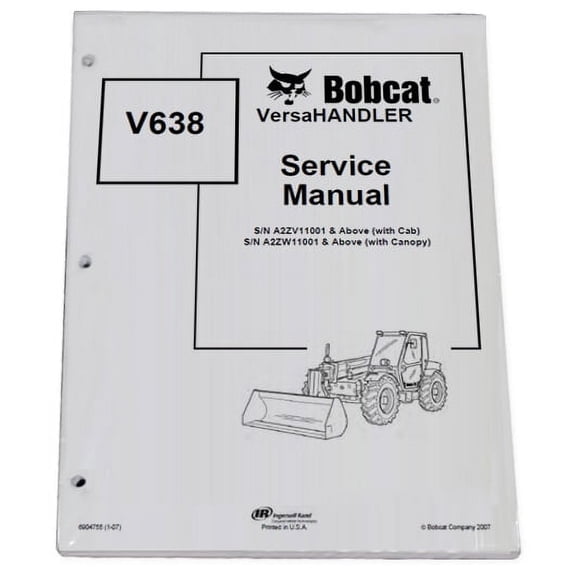 Bobcat V638 Telehandler Workshop Repair Service Manual - Part Number # 6904755