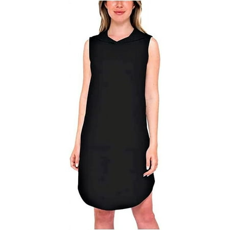 Bobeau Women's Soft French Terry Hooded Sleeveless Dress (Black, Medium)