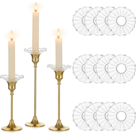 Bobeches for Candlesticks Holders: Clear Candle Drip Protectors Set of 12 Ribbed Wax Catchers for Candle Stick Holder Taper Candle Holders for Table Centerpiece Wedding Christmas Dining