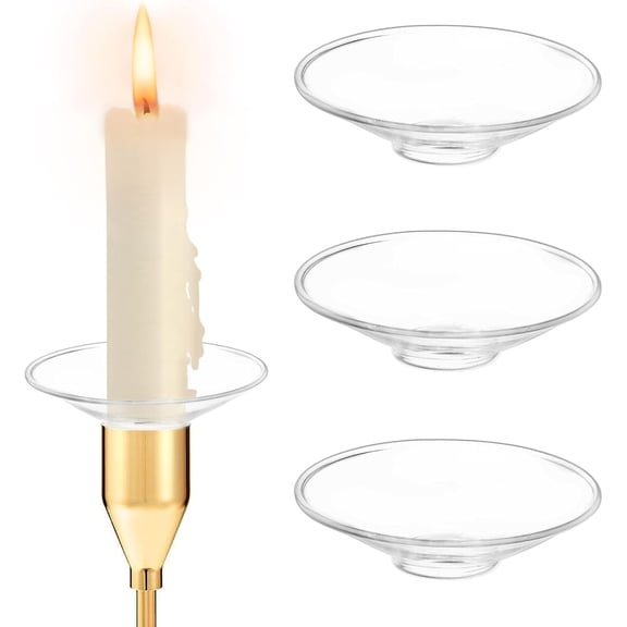 Bobeches Glass Candle Drip Protectors: Clear Candle Wax Catcher Rings for Round Candlestick Holders - Set of 3
